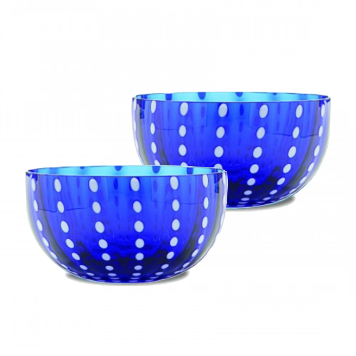 Italian Glass Snack Bowls in Blue (set of two)