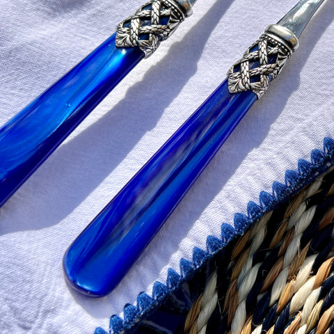 Serving Fork and Spoon - Royal blue pearl