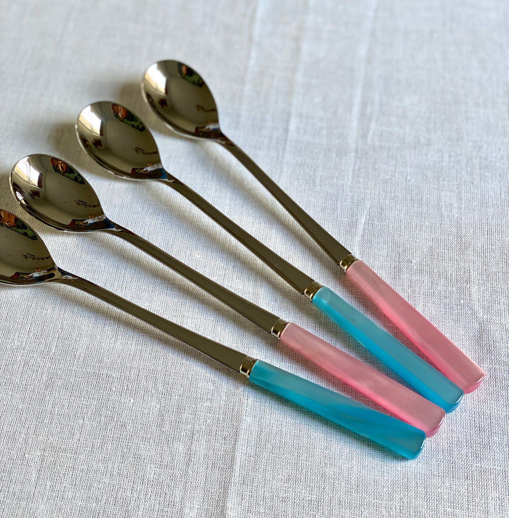 Pearly Cocktail & Ice Cream Spoons - Blue/Pink (set of 4)