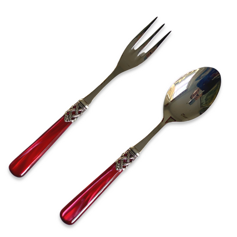 Serving Fork and Spoon - Ruby Red Pearl