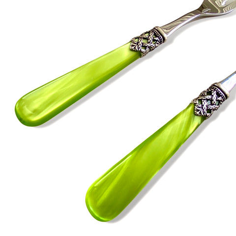 Serving Fork and Spoon - Acid green pearl