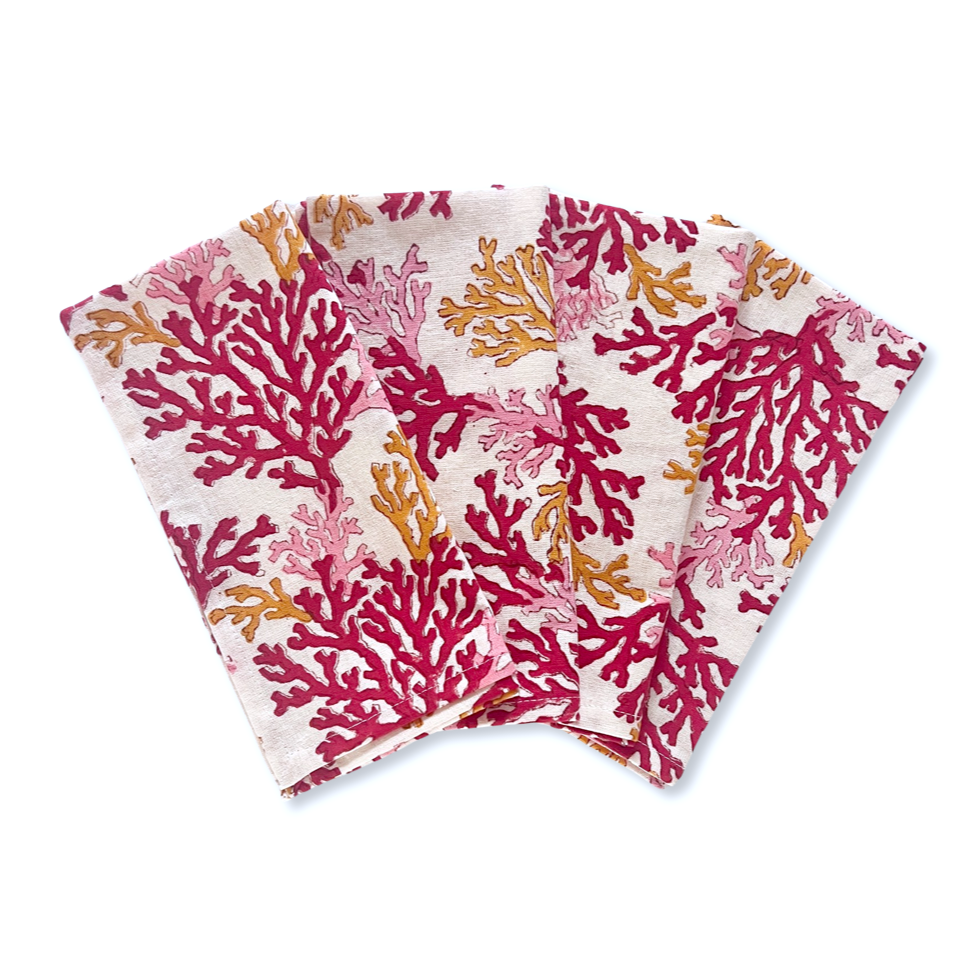 Coral Napkins in Pink & Red (set of 4)