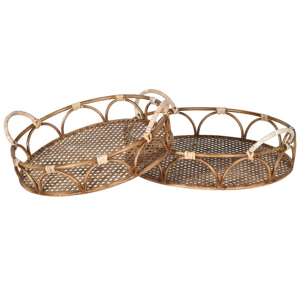 Pair of Scallop Rattan & Metal Trays